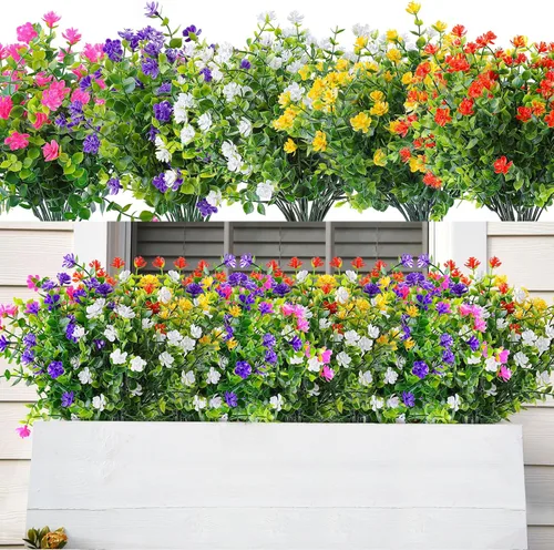 Vista 25 de AmyHomie 20 paquetes de flores artificiales para exteriores, resistentes a los rayos ultravioleta, no se decoloran, plantas de plástico, decoración