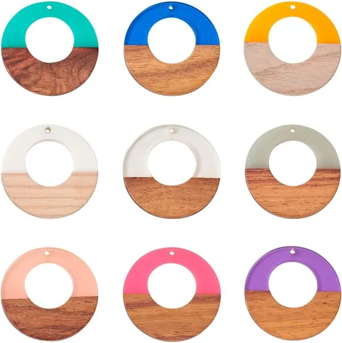 Vista 17 de Beadthoven - Abalorios de madera de resina, aretes de bricolaje para hacer dijes, colgantes de madera de resina geométrica, piezas bohemias