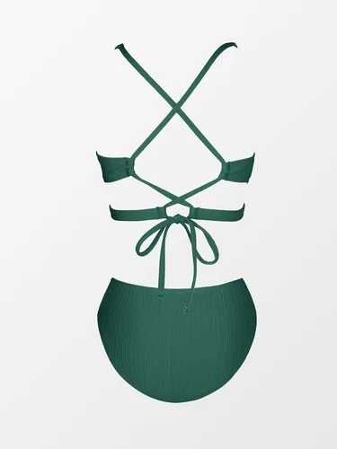 Vista 5 de CUPSHE Conjunto de bikini para mujer, traje de baño de dos piezas, parte superior triangular, tiro medio, entrecruzado en la espalda, tirantes