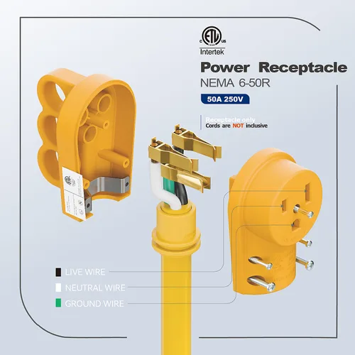 Vista 3 de Receptáculo de soldador hembra Nema 6-50R, enchufe de 3 clavijas ETL de 50 A