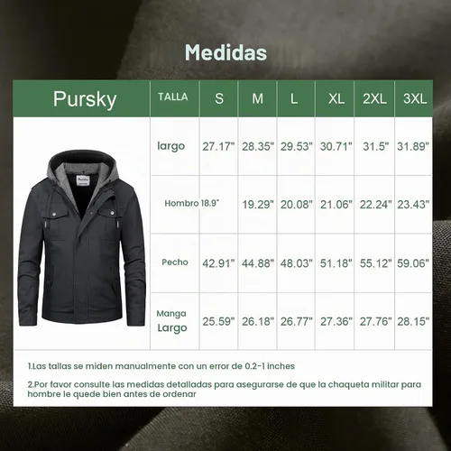 Vista 7 de Pursky Chaqueta Militar de Hombre Chaqueta de Algodón Lavado Casual con Capucha de Lienzo Abrigo de Otoño Gris