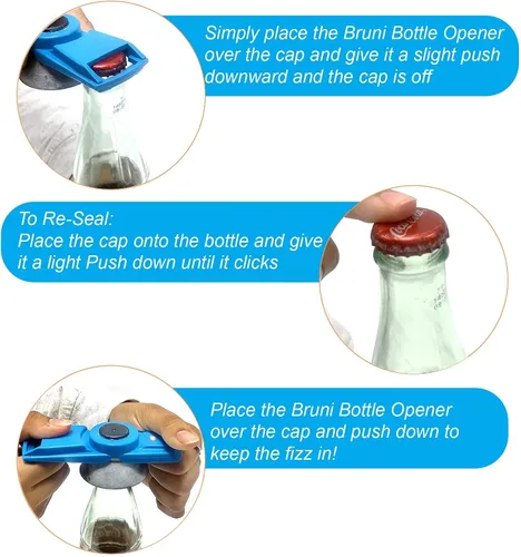 Vista 4 de Bruni - Abridor de botellas multifunción – Tapa de seguridad para medicamentos, abrebotellas fácil de usar para niños, manos débiles, ancianos