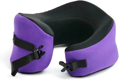 Vista 21 de C CUSHION LAB Almohada de viaje, galardonado diseño ergonómico patentado para mentón y cuello, almohada de espuma viscoelástica para el cuello Azul