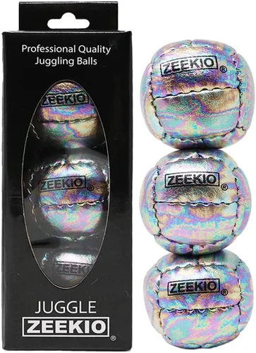 Vista 11 de Zeekio Galaxy Malabares - Pelotas de cuero genuino de 12 paneles de primera calidad, 4.59 oz, 2.638 in, paquete de 3 (negro)