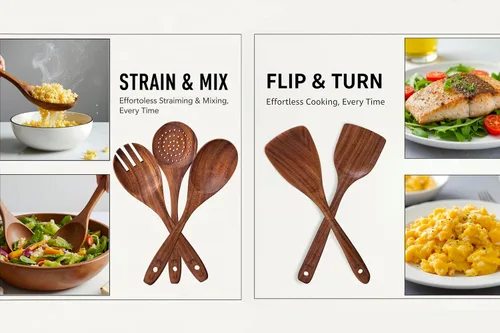 Vista 4 de Cucharas de madera para cocinar, utensilios de madera de teca de 6 piezas, juego de utensilios de cocina duraderos resistentes al calor, sin