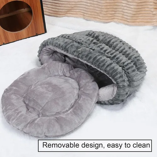 Vista 4 de Cama pequeña para perros y gatos, con manta con capucha, semicerrada, cómoda, suave, cálida, extraíble, fácil de limpiar, para mascotas