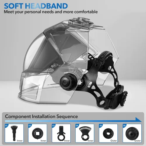 Vista 7 de TRQWH - Casco de soldadura con vista panorámica, oscurecimiento automático, color real, máscara de soldadura con sensor de 4 arcos, visualización