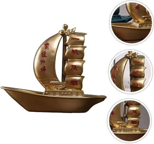 Vista 7 de DECHOUS Decoración temática náutica, adorno de velero de resina, modelo de yate para oficina en casa, adorno de vela delicado