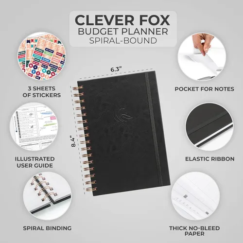 Vista 2 de Clever Fox Planificador de presupuesto en espiral, cuaderno de seguimiento de gastos, organizador de presupuestos mensual, cuaderno de registro