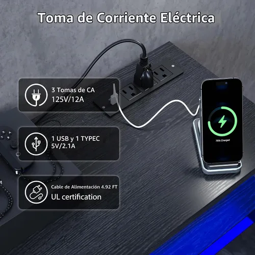 Vista 5 de MXV - Soporte de TV con chimenea de 70 pulgadas con toma de corriente para televisores de hasta 80 pulgadas, centro de entretenimiento con chimenea