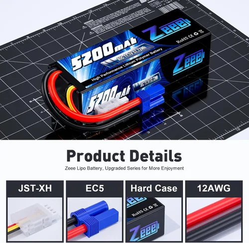 Vista 8 de Zeee Batería Lipo de 11.1V 80C 5200mAh 3S con conector EC5 (2 paquetes)