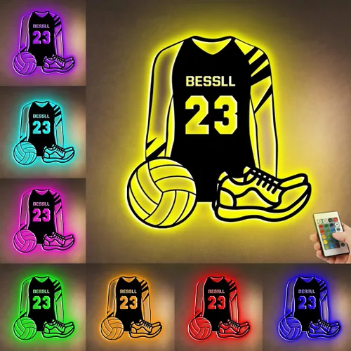 Vista 28 de Letrero de metal de jersey deportivo personalizado con luz LED, nombre y número personalizado, letrero de neón con nombre personalizado, decoración