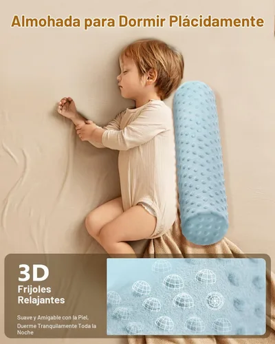 Vista 7 de Almohada redonda de espuma viscoelástica de 5 pulgadas, almohada cervical Velvet Dots Azul