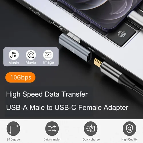 Vista 4 de 4 tipos de adaptadores de 90 grados USB A macho a USB C hembra, vertical arriba y abajo, ángulo izquierdo y recto USB 3.0 a tipo C conector de cable