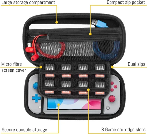Vista 3 de Funda de transporte para Nintendo Switch Lite Funda de transporte portátil con almacenamiento para juegos y accesorios Switch Lite