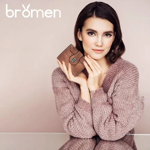 Vista 2 de BROMEN Billeteras pequeñas para mujer, con bloqueo RFID, de cuero, plegable, con cremallera, bolsillo para monedas, tarjetero con ventanas