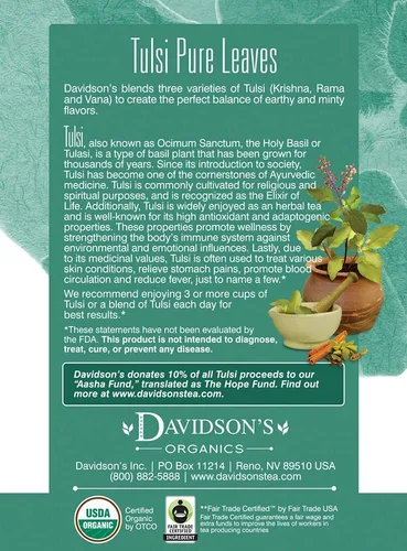Vista 4 de Davidson's Organics, Tulsi Pure Leaves, 8 bolsas de té, paquete de 12