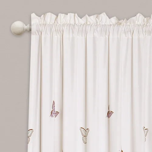 Vista 3 de Lush Decor - Cortinas de mariposas Flutter Juego de paneles con diseño de volantes para ventana de la sala, comedor, dormitorio (par), 84 x 52 Rosa