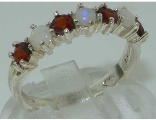 Vista 5 de Anillo de eternidad de plata de ley 925 auténtica auténtica con ópalo y granate.