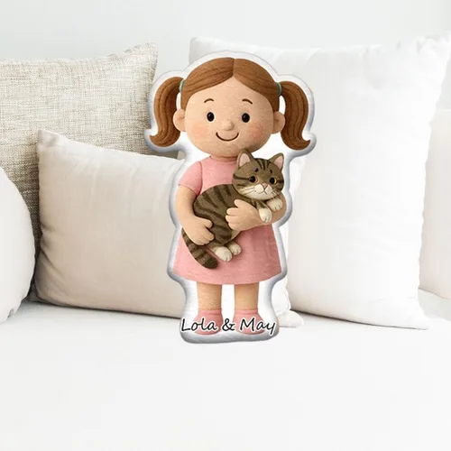 Vista 3 de Almohada personalizada de muñecas de dibujos animados, almohada personalizada que se parece a ti, almohadas Mini Me con cara y nombre para familia