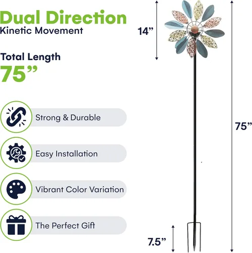 Vista 3 de Molinillos de viento de 75 pulgadas Arabesque - Funciona con energía solar con bola de vidrio LED multicolor - Molinillo de viento cinético de metal