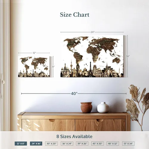 Vista 4 de ElephantStock Lienzo antiguo con mapa del mundo, 1 panel, decoración de mapa, decoración de pared impresa, mapas del mundo de arte digital para Mapa