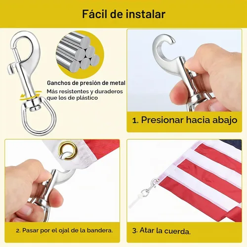 Vista 5 de DELSWIN Ganchos giratorios para bandera, clips de asta de bandera resistentes de 3.5 pulgadas para cuerda de asta de bandera, perno de acero