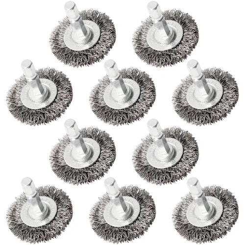 Vista 9 de Juego de cepillos de alambre recubiertos de latón: cepillos para ruedas, tazas y extremos con vástago hexagonal de 1/4 de pulgada, cerdas de acero