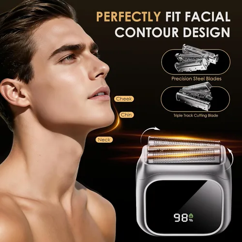 Vista 5 de Maquinilla de afeitar eléctrica para hombres, diseño innovador similar a un espejo, recortadora de barba para hombres con motor de 20,000 RPM