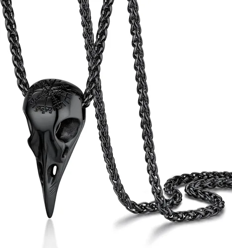Vista 16 de PROSTEEL Thor Hammer/Thor Axe/Raven/Odin Necklace for Men Women Negro