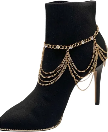 Vista 3 de Pulsera de metal dorado con cadena de botas occidentales para mujer, dije envolvente con múltiples ondas, Metal