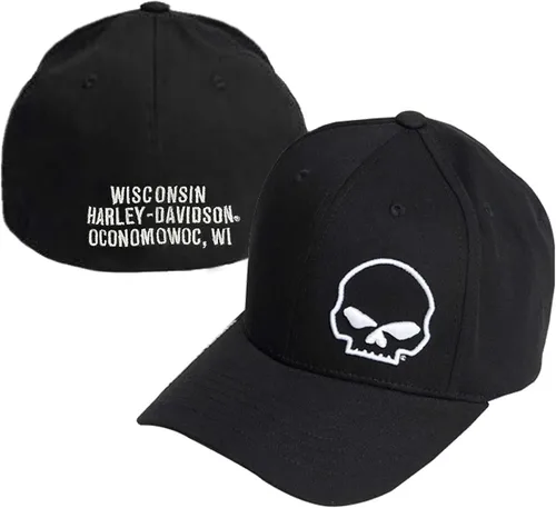 Vista 3 de Harley-Davidson - Gorra de béisbol para hombre, diseño de calavera torcida, color negro