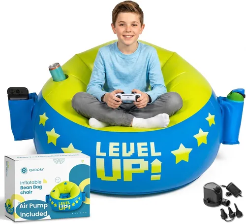Vista 8 de Silla de Gaming Inflable para Niños – Soporta Hasta 300 libras, Incluye Bomba de Aire, Portavasos, 2 Bolsillos – Asiento de Puf de Gaming Duradero