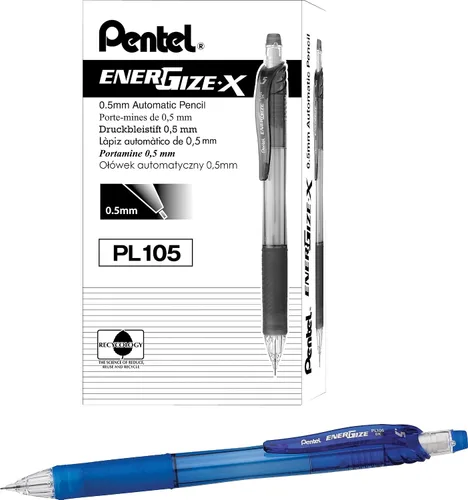 Vista 3 de Pentel EnerGize-x - Portaminas (0.020 in), barril azul, caja de 12 (PL105C)