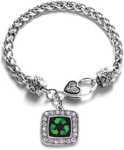 Vista 12 de Pulsera de dijes cuadrados de plata con joyería de circonita cúbica