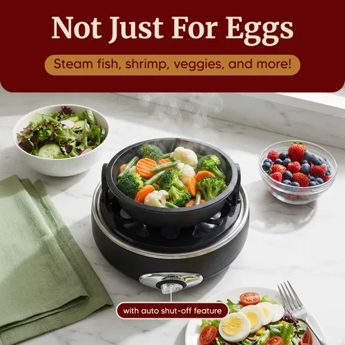 Vista 5 de Elite Gourmet EGC007CHC# Cocedor Rápido de Huevos, 7 Huevos Hervidos Fáciles de Pelar, Duros, Medianos, Suaves, Escalfador, Máquina para Tortillas