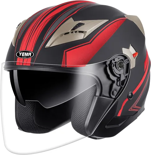 Vista 11 de YEMA Open Face Motorcycle Helmets, DOT Approved 3/4 Moped Helmet Dual Visor Quick Release Buckle, Helmets for Adults Motorcycle Men Women Helmets