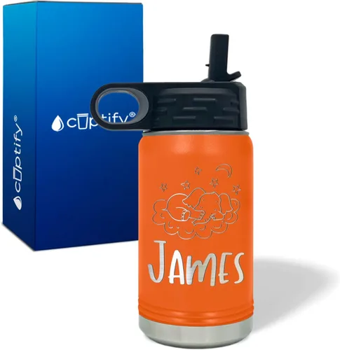 Vista 65 de Cuptify Botella de agua para niños personalizada con nombre en botella de agua aislada con anillo brillante verde de 12 onzas Verde brillante