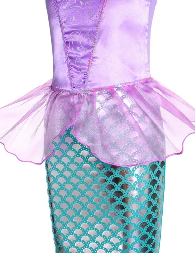 Vista 8 de Joy Join - Disfraz de princesa sirena para niñas pequeñas con peluca, corona rosa