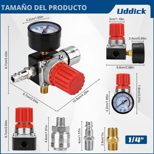 Vista 2 de Regulador de presión del compresor de aire 1/4 "Válvula de expansión neumática, válvula de control de presión con conexión 180psi 12bar