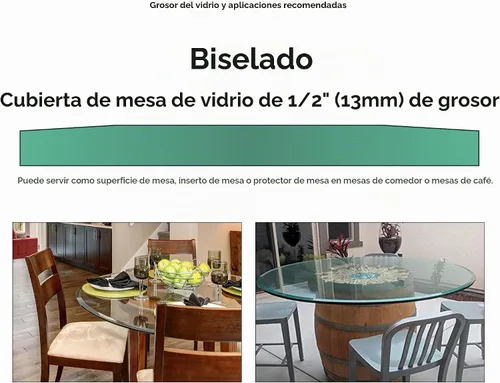 Vista 5 de Fab Glass - Mesa redonda de cristal de 48 in, grosor de 3/4 in, cristal pulido plano templado, Vidrio, Transparente
