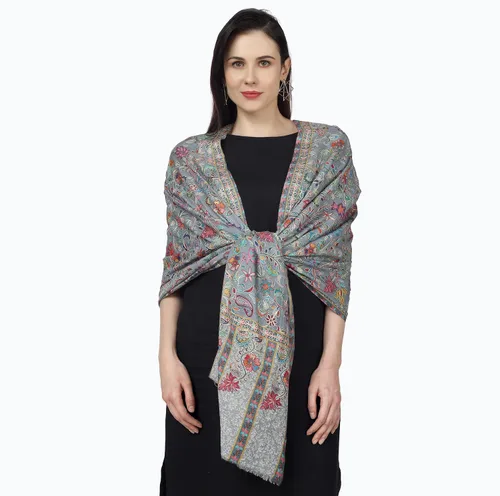 Vista 4 de PASHWRAP Kalamkari Wrap pintado a mano en Cachemira, chal grande de lujo para mujer