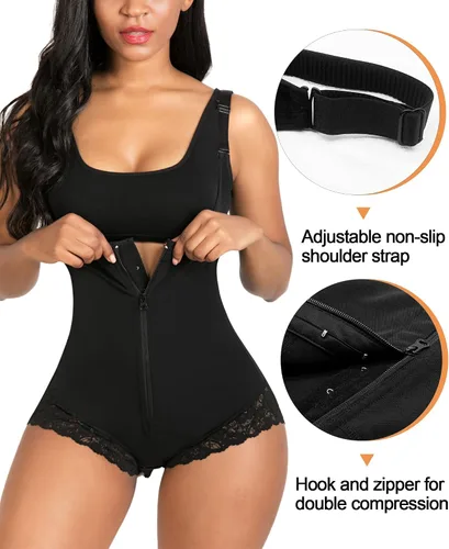 Vista 3 de SHAPERX Faja moldeadora colombiana de control del abdomen, modelador de figura con cremallera, body con torso abierto
