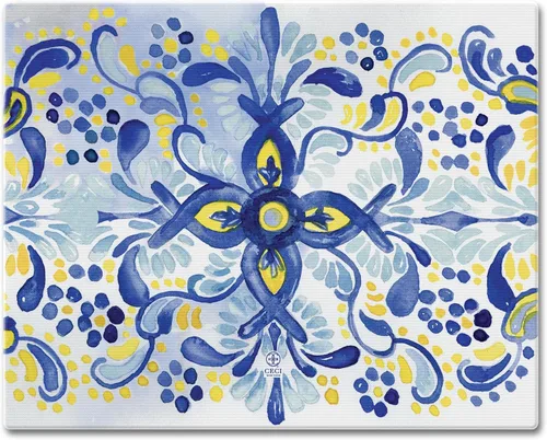Vista 21 de Tabla de cortar de vidrio templado de 3mm de cerámica azul y blanca de CounterArt, 15" x 12", fabricada en EE. UU., tabla para servir, tabla