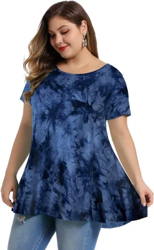 Vista 2 de MONNURO - Camiseta de manga corta para mujer, holgada con mucho vuelo, talla grande