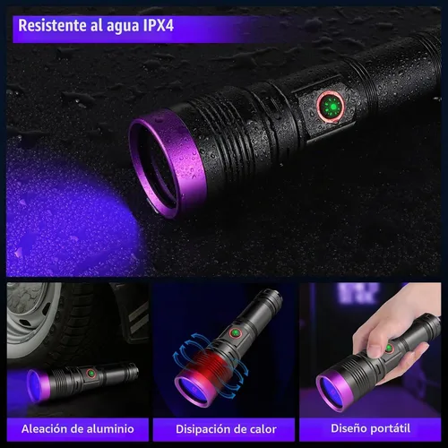 Vista 13 de 365nm linterna UV recargable negro luz linterna foco ajustable