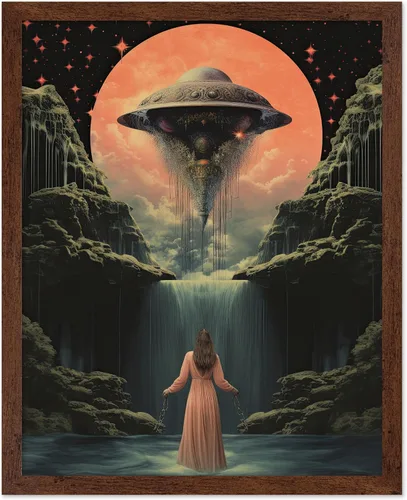 Vista 18 de Poster Master Póster OVNI – Impresión de mujer enmascarada – Arte extraterrestre – Arte surrealista – Arte de ciencia ficción – Regalo para hombres