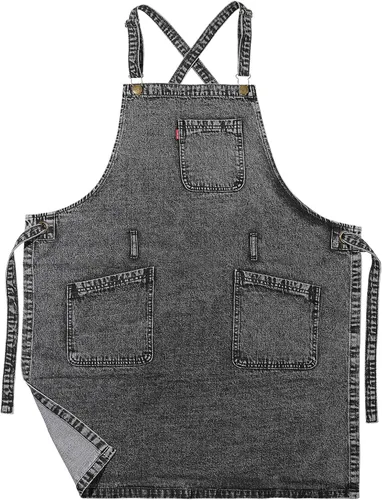 Vista 8 de Delantal de Chef de Mezclilla para Mujeres con Bolsillos, Delantal de Cocina de Camarera de Jean para Hombres para Cocinar Jardinería Pintura