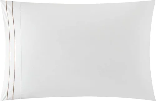 Vista 5 de Chic Home Santorini - Juego de edredón de algodón de 4 piezas, color blanco sólido con borde bordado de doble raya, ropa de cama de la colección