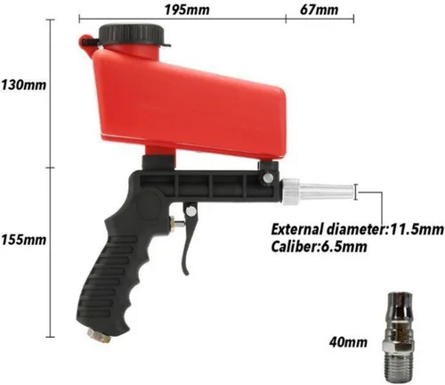 Vista 8 de Kit de pistola de arena para chorro de arena, herramienta portátil de pulverización de arena por gravedad de 90 psi, chorro de arena neumático